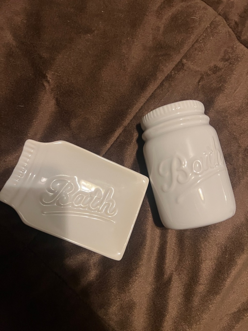 White Ceramic 'Bath' Jar and Tray Set - Women Bath & Body